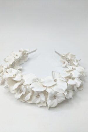 Дизайнерський весільний обідок на голову з білими квітами, артикул 34085002, фото №5