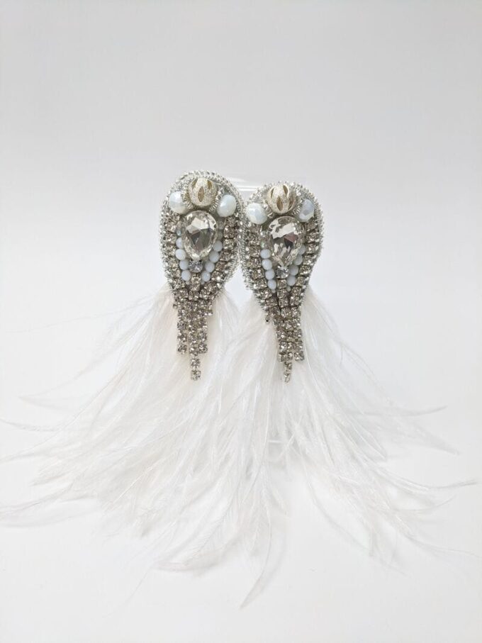 Весільні сережки с перьями и камнями, артикул 5645034, фото 1