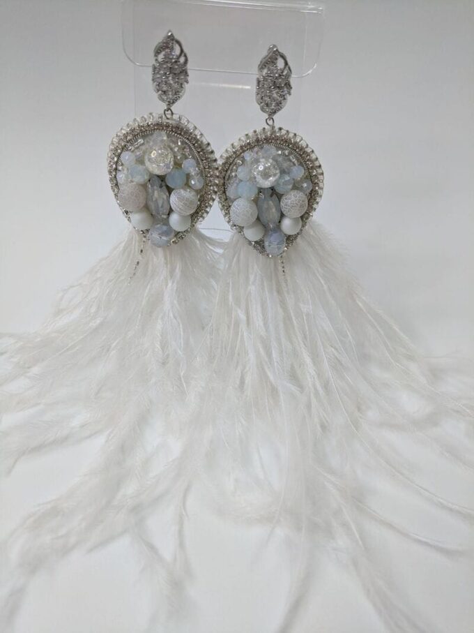 Весільні сережки «Белые перья», артикул 5645035, фото 1